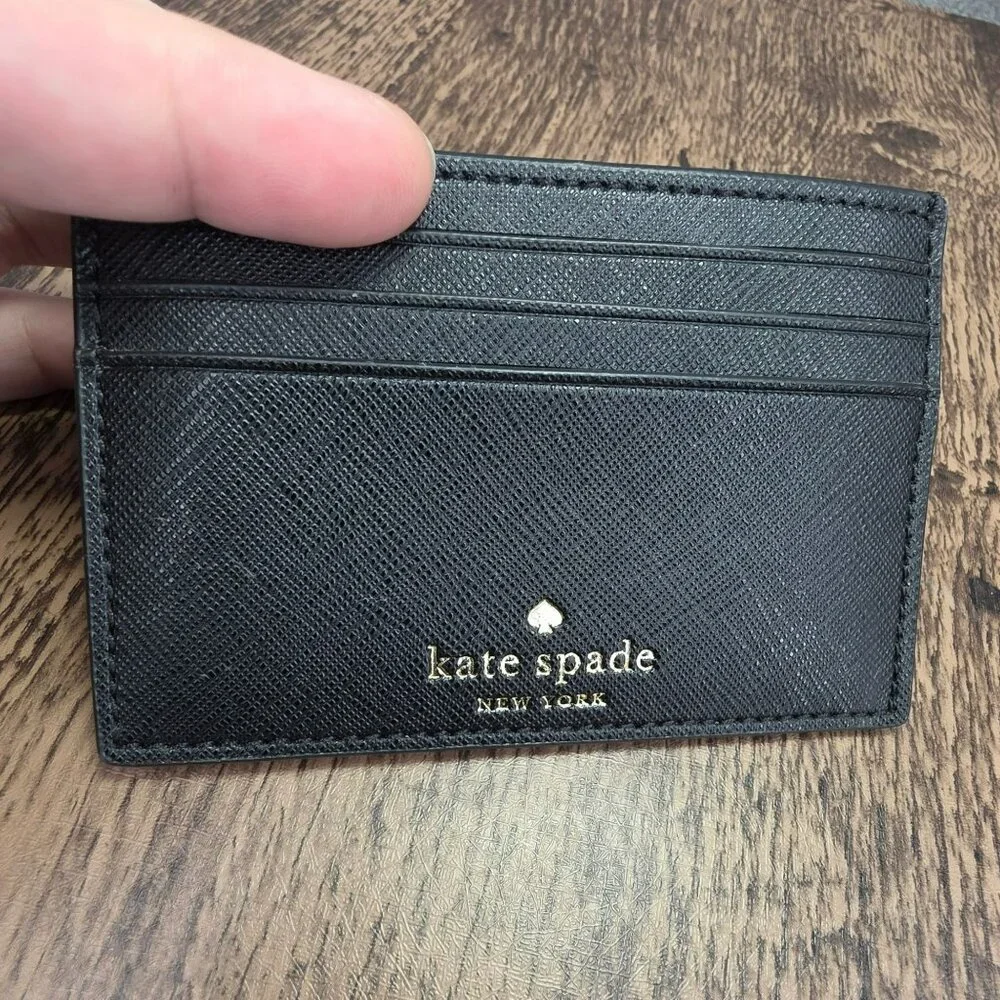Kate Spade Card Case Holder Greta Court Graham Sparkling Black Glitter Slim Mini